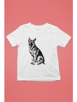 Darkhane Sadık Dostumuz Alman Kurdu -Baskılı Unisex Beyaz Çocuk Tişört - T-Shirt CT007