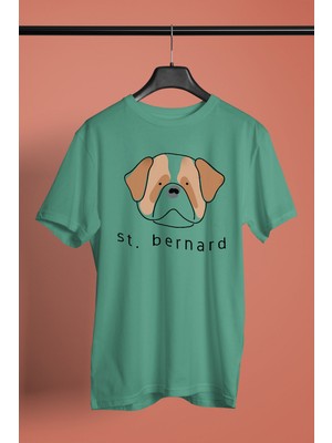 Darkhane Saint Bernard -Baskılı Unisex Su Yeşili Tişört - T-Shirt UT001