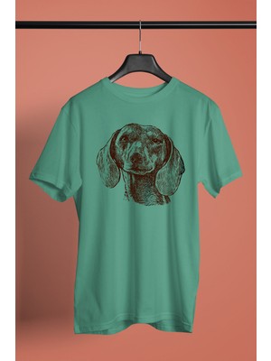 Darkhane Sevimli Base Basset Hound -Baskılı Unisex Su Yeşili Tişört - T-Shirt UT001