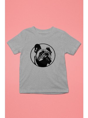 Darkhane English Bulldog - Baskılı Unisex Gri Melanj Çocuk Tişört - T-Shirt CT006