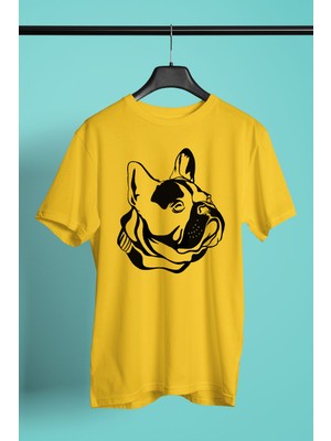 Darkhane Fransız Bulldog - Baskılı Unisex Sarı Tişört - T-Shirt UT004