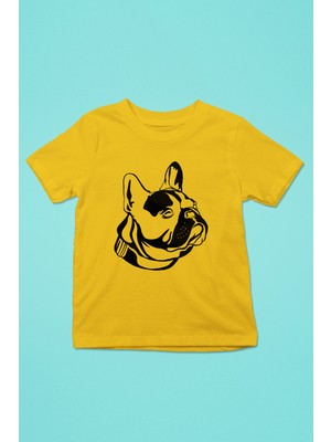 Darkhane Fransız Bulldog - Baskılı Unisex Sarı Çocuk Tişört - T-Shirt CT004