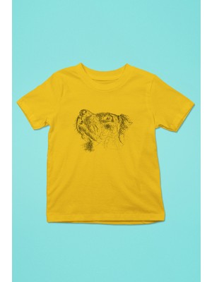 Darkhane Golden Retriever Eskiz - Baskılı Unisex Sarı Çocuk Tişört - T-Shirt CT004