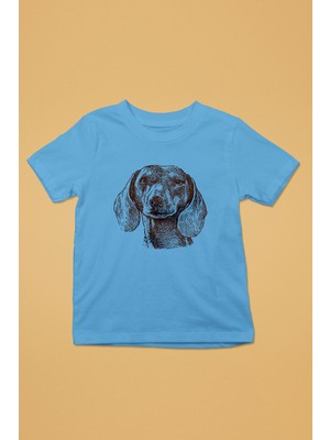 Darkhane Sevimli Base Basset Hound -Baskılı Unisex Turkuaz Çocuk Tişört - T-Shirt CT003