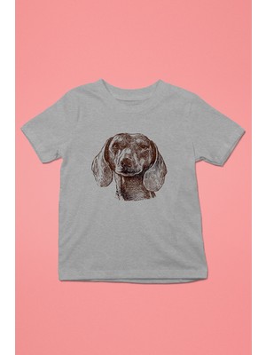 Darkhane Sevimli Base Basset Hound -Baskılı Unisex Gri Melanj Çocuk Tişört - T-Shirt CT006