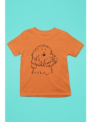 Darkhane Silüet Poddle Kaniş -Baskılı Unisex Turuncu Çocuk Tişört - T-Shirt CT005