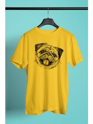 Darkhane Gülen Pug - Baskılı Unisex Sarı Tişört - T-Shirt UT004