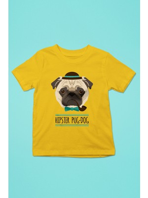 Darkhane Hipster Pug - Baskılı Unisex Sarı Çocuk Tişört - T-Shirt CT004