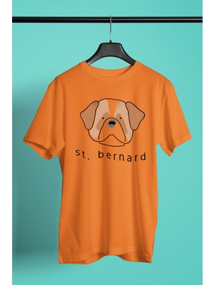 Darkhane Saint Bernard -Baskılı Unisex Turuncu Tişört - T-Shirt UT005