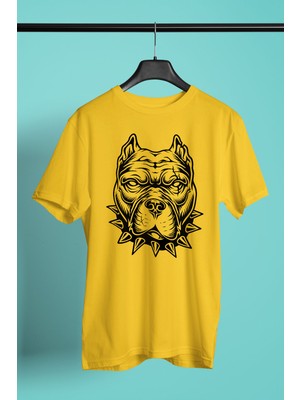 Darkhane Tasmalı Pitbull -Baskılı Unisex Sarı Tişört - T-Shirt UT004
