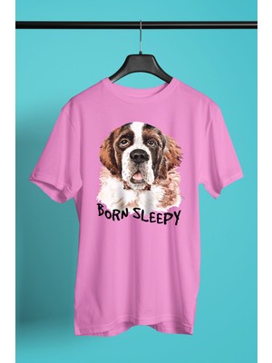 Darkhane Uyumak Için Doğmuş Saint Bernard -Baskılı Unisex Pembe Tişört - T-Shirt UT002