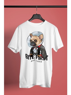 Darkhane Vampir Bulldog -Baskılı Unisex Beyaz Tişört - T-Shirt UT007