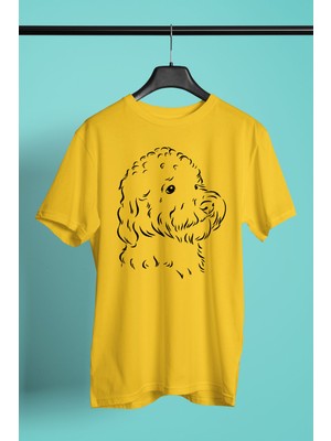 Darkhane Silüet Poddle Kaniş -Baskılı Unisex Sarı Tişört - T-Shirt UT004