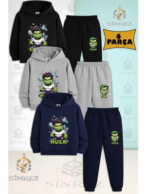 Çocuk Unısex Hulk Gysılı Duvar Parcalı Tvl 3'lü Kapşonlu Eşofman Takımı
