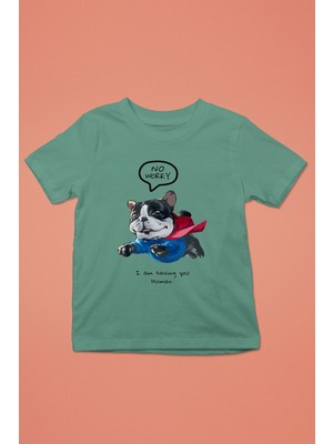 Darkhane Süper Bulldog -Baskılı Unisex Su Yeşili Çocuk Tişört - T-Shirt CT001