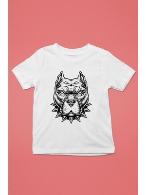 Darkhane Tasmalı Pitbull -Baskılı Unisex Beyaz Çocuk Tişört - T-Shirt CT007