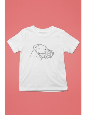 Darkhane Koruma Ağızlıklı Pitbull - Baskılı Unisex Beyaz Çocuk Tişört - T-Shirt CT007