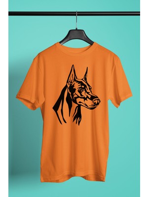 Darkhane Doberman Silüeti - Baskılı Unisex Turuncu Tişört - T-Shirt UT005
