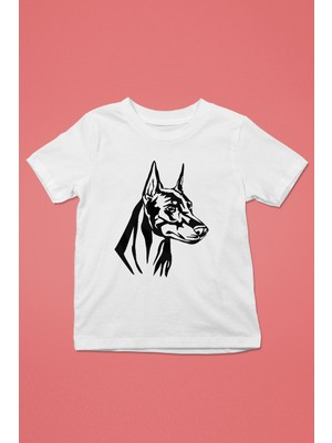 Darkhane Doberman Silüeti - Baskılı Unisex Beyaz Çocuk Tişört - T-Shirt CT007