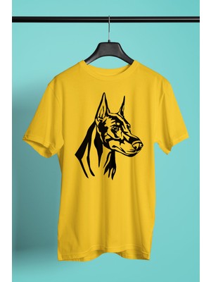 Darkhane Doberman Silüeti - Baskılı Unisex Sarı Tişört - T-Shirt UT004