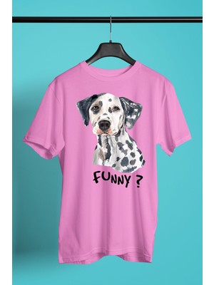 Darkhane Eğlenceli Dalmaçyalı - Baskılı Unisex Pembe Tişört - T-Shirt UT002