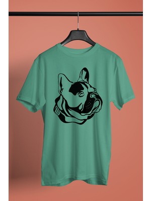 Darkhane Fransız Bulldog - Baskılı Unisex Su Yeşili Tişört - T-Shirt UT001