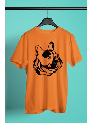 Darkhane Fransız Bulldog - Baskılı Unisex Turuncu Tişört - T-Shirt UT005