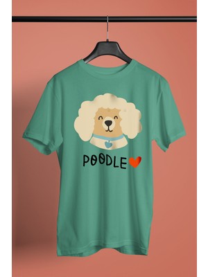 Darkhane Poodle Kaniş Sevgisi - Baskılı Unisex Su Yeşili Tişört - T-Shirt UT001