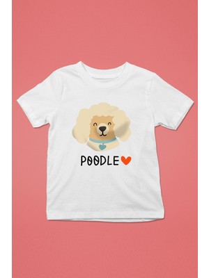 Darkhane Poodle Kaniş Sevgisi - Baskılı Unisex Beyaz Çocuk Tişört - T-Shirt CT007