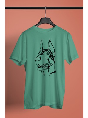 Darkhane Sadık Dost Doberman -Baskılı Unisex Su Yeşili Tişört - T-Shirt UT001