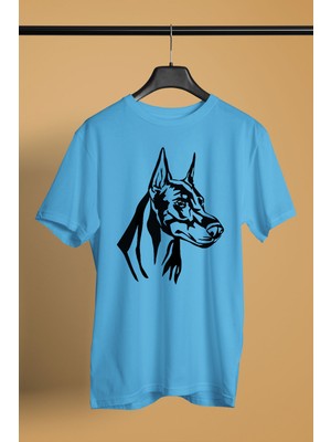 Darkhane Doberman Silüeti - Baskılı Unisex Turkuaz Tişört - T-Shirt UT003