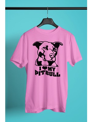 Darkhane Pitbulumu Seviyorum - Baskılı Unisex Pembe Tişört - T-Shirt UT002