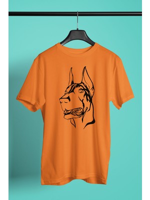 Darkhane Sadık Dost Doberman -Baskılı Unisex Turuncu Tişört - T-Shirt UT005