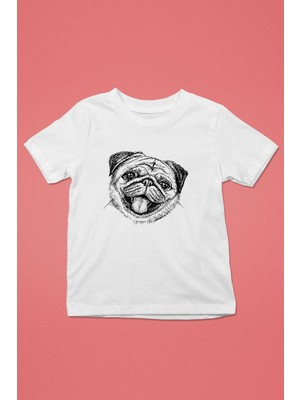 Darkhane Gülen Pug - Baskılı Unisex Beyaz Çocuk Tişört - T-Shirt CT007