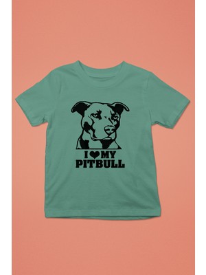 Darkhane Pitbulumu Seviyorum - Baskılı Unisex Su Yeşili Çocuk Tişört - T-Shirt CT001