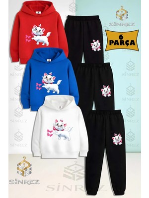 Çocuk Unısex Kedı Kurdalelı Kelebek 3'lü Kapşonlu Eşofman Takımı