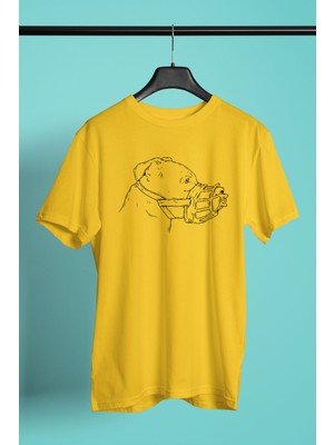 Darkhane Koruma Ağızlıklı Pitbull - Baskılı Unisex Sarı Tişört - T-Shirt UT004