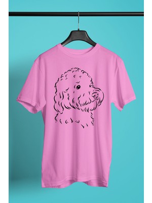 Darkhane Silüet Poddle Kaniş -Baskılı Unisex Pembe Tişört - T-Shirt UT002