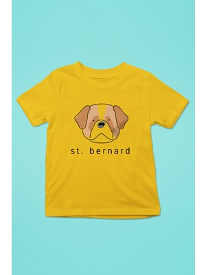 Darkhane Saint Bernard -Baskılı Unisex Sarı Çocuk Tişört - T-Shirt CT004