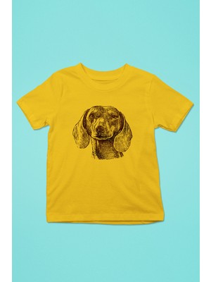 Darkhane Sevimli Base Basset Hound -Baskılı Unisex Sarı Çocuk Tişört - T-Shirt CT004
