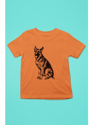 Darkhane Sadık Dostumuz Alman Kurdu -Baskılı Unisex Turuncu Çocuk Tişört - T-Shirt CT005