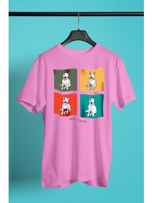 Darkhane Pop Art Bull Teriyer -Baskılı Unisex Pembe Tişört - T-Shirt UT002