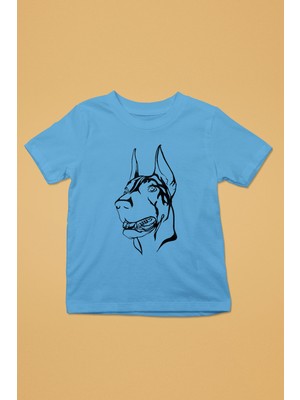 Darkhane Sadık Dost Doberman -Baskılı Unisex Turkuaz Çocuk Tişört - T-Shirt CT003