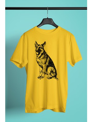 Darkhane Sadık Dostumuz Alman Kurdu -Baskılı Unisex Sarı Tişört - T-Shirt UT004