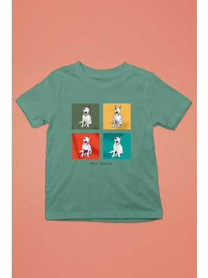 Darkhane Pop Art Bull Teriyer -Baskılı Unisex Su Yeşili Çocuk Tişört - T-Shirt CT001