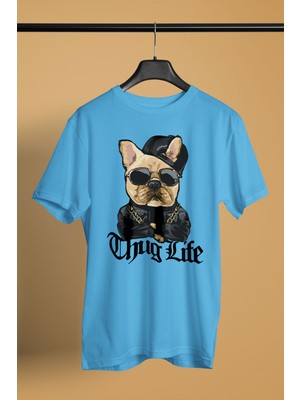 Darkhane Thug Life Bulldog -Baskılı Unisex Turkuaz Tişört - T-Shirt UT003