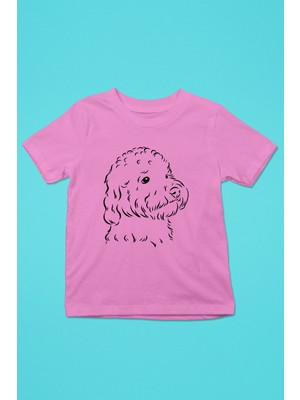 Darkhane Silüet Poddle Kaniş -Baskılı Unisex Pembe Çocuk Tişört - T-Shirt CT002