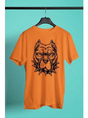 Darkhane Tasmalı Pitbull -Baskılı Unisex Turuncu Tişört - T-Shirt UT005