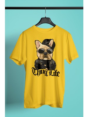 Darkhane Thug Life Bulldog -Baskılı Unisex Sarı Tişört - T-Shirt UT004