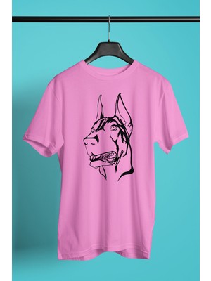 Darkhane Sadık Dost Doberman -Baskılı Unisex Pembe Tişört - T-Shirt UT002